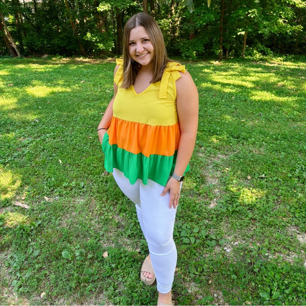 Haptics Color Block Ruffle Teared Tank Blouse - Picture 6 of 7